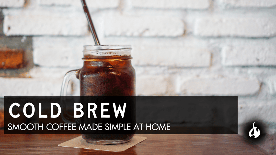 Glass mason jar filled with cold brew coffee and ice on wooden table