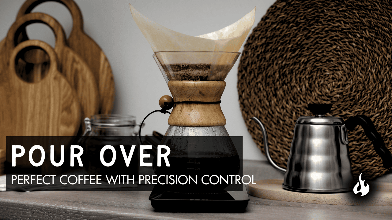 Chemex pour over coffee maker with gooseneck kettle on counter