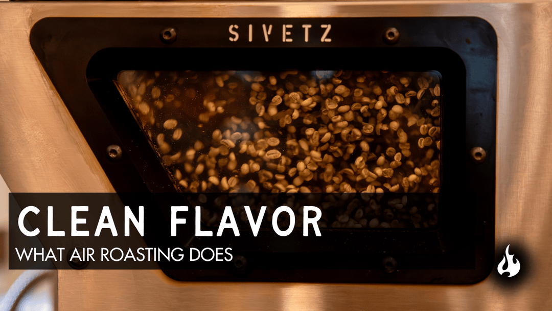 Coffee beans roasting in an air roaster chamber