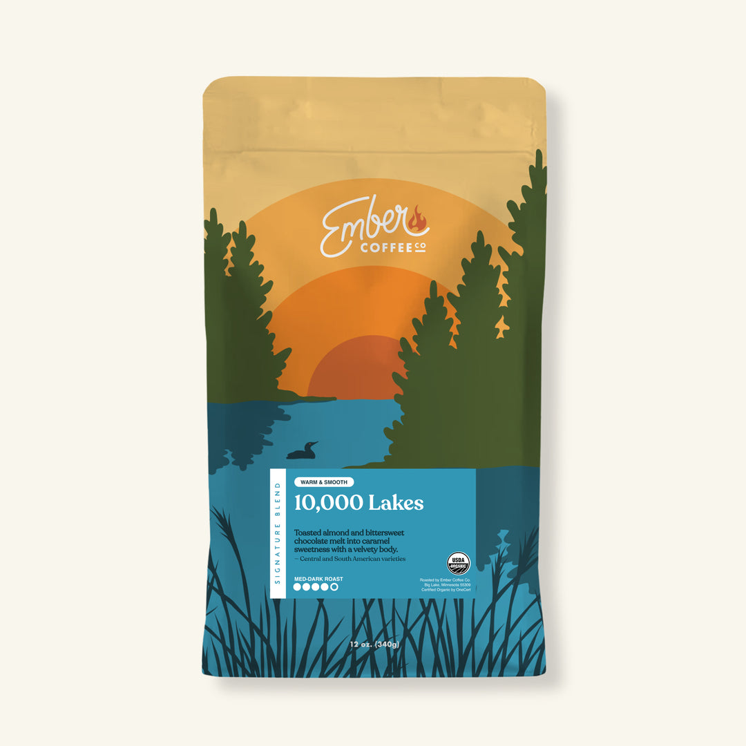 10,000 Lakes medium roast blend, 12 oz bag, front of bag