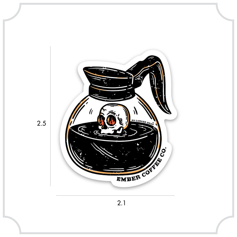 Ember "Skull Coffee Pot" Sticker, vinyl sticker, view 1