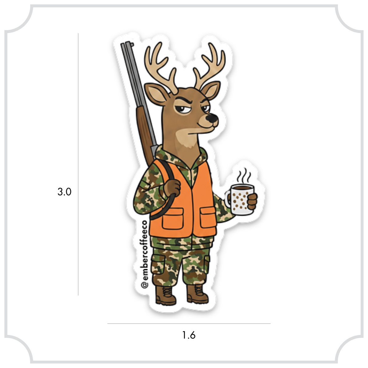 Deerly Caffeinated Sticker, vinyl sticker, view 1