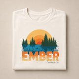 Ember Coffee Lakeside Tee (Unisex), sunset graphic tee folded flat