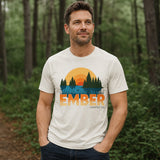 Ember Coffee Lakeside Tee (Unisex), sunset graphic tee on model, view 2