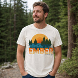 Ember Coffee Lakeside Tee (Unisex), sunset graphic tee on model, view 3
