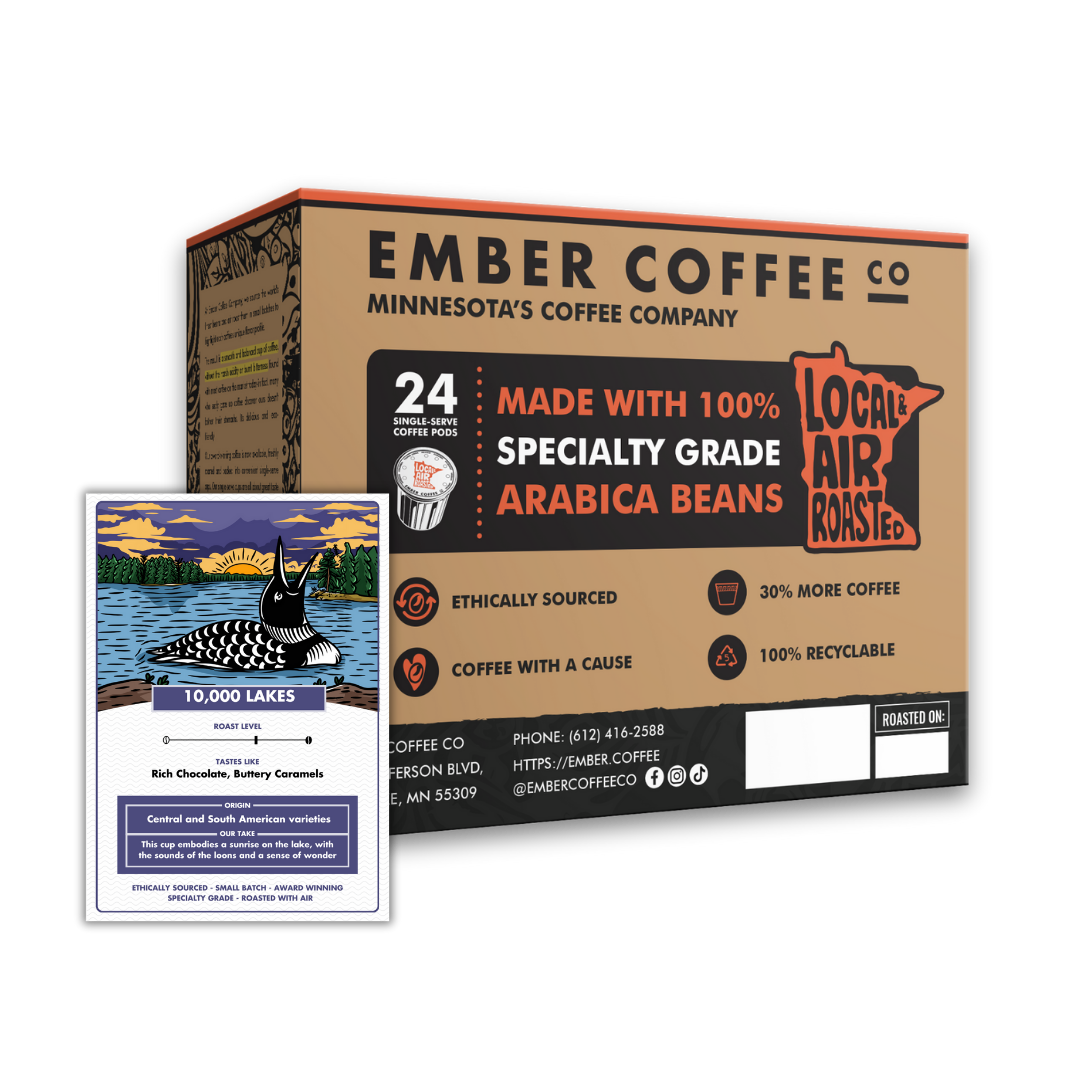 10,000 Lakes K-Pods medium roast, box of 24, front of box