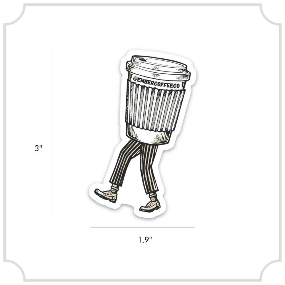 Ember "Walking Coffee Cup" Sticker, vinyl sticker, view 1