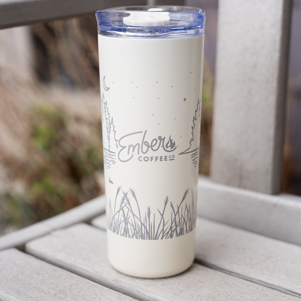 Ember Style Petal Tumbler on a weathered wood deck table