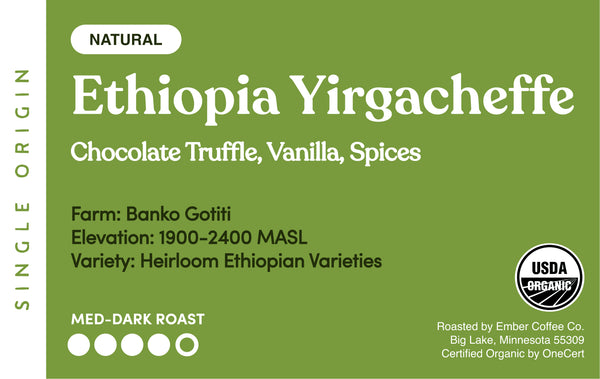 Organic Ethiopia Yirgacheffe coffee label artwork