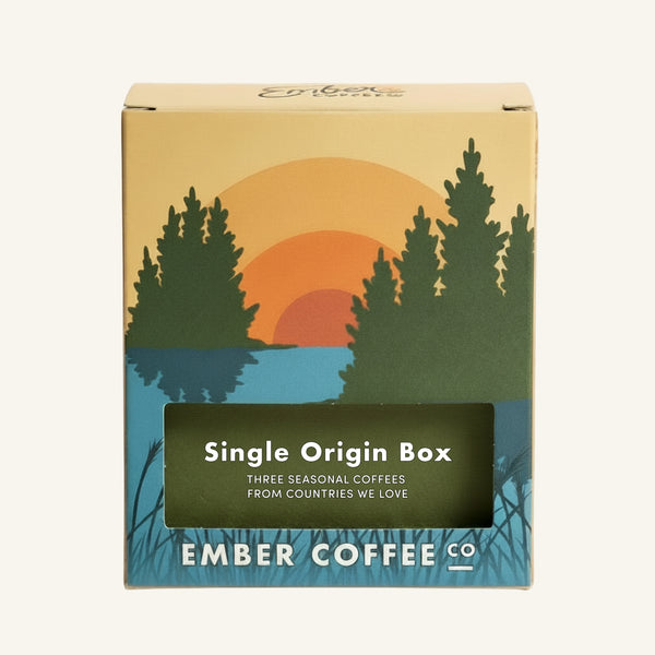 Discovery Box - Single Origin, three 2 oz sample bags, box front graphic