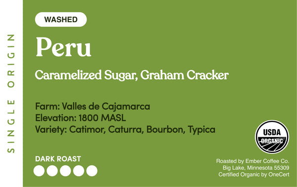 Organic Peru coffee label artwork