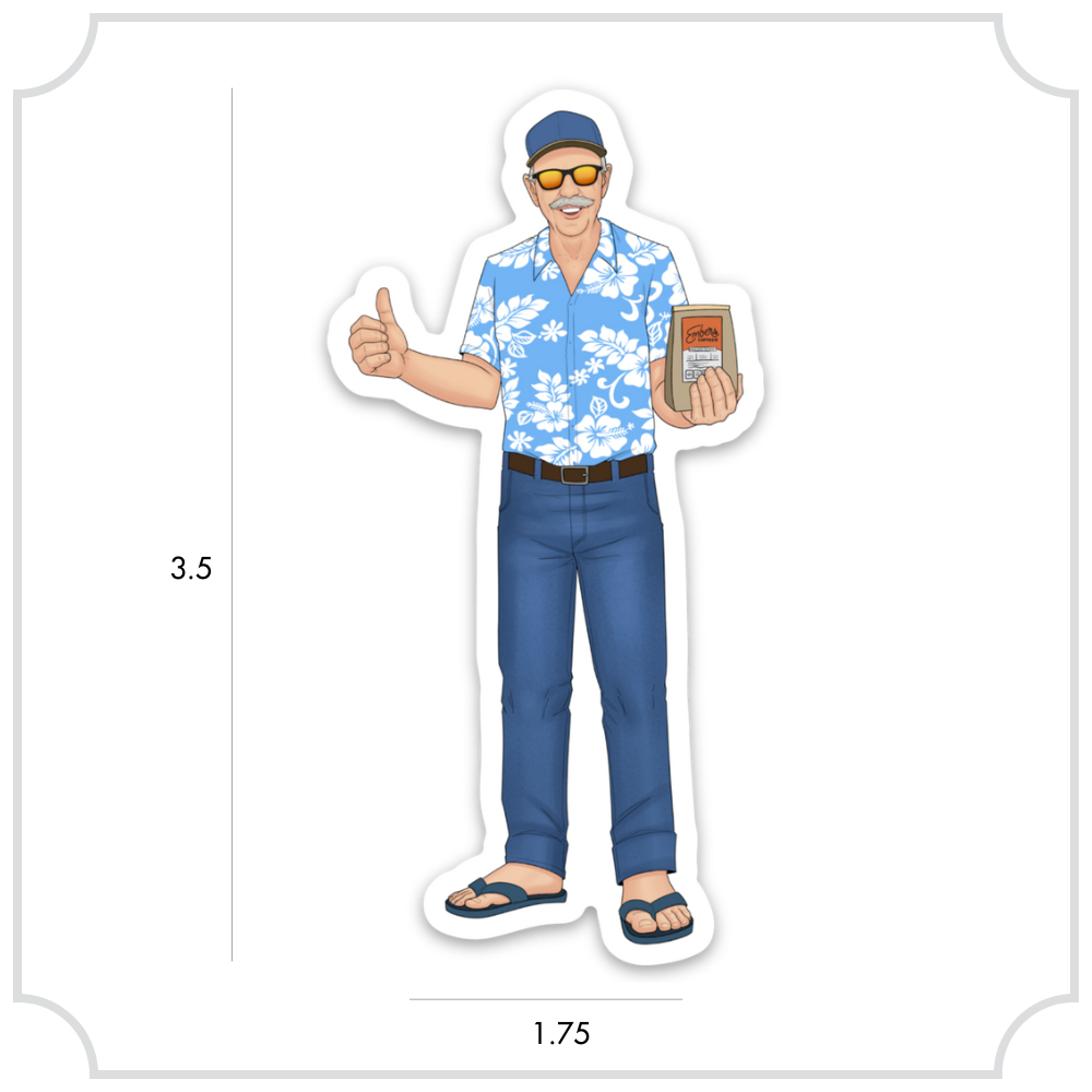 "El Jefe Waving" Sticker, die-cut vinyl sticker of El Jefe waving, 3.5 x 1.75 in, view 1