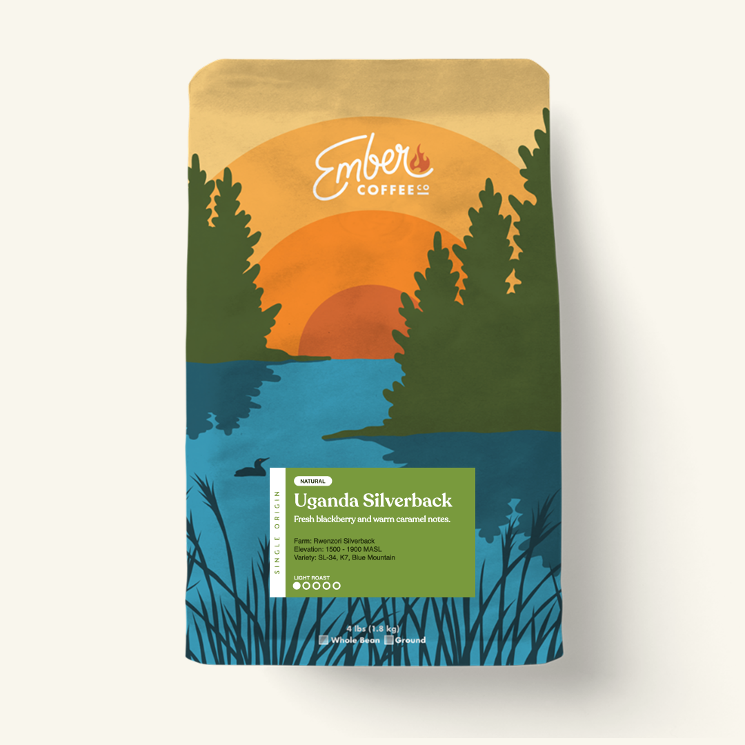 Uganda Rwenzori "Silverback" single origin, 4 lb bag, front of bag