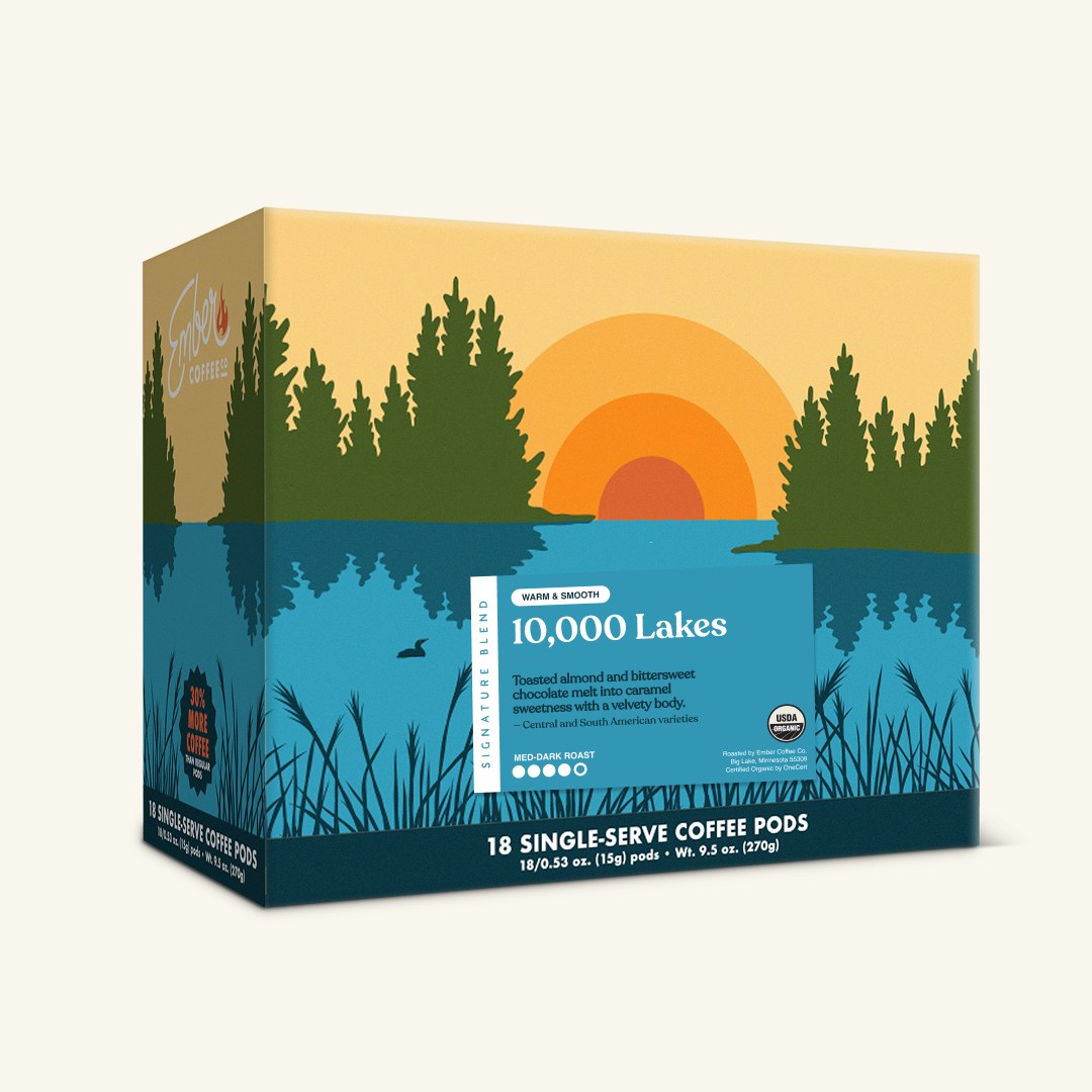 10,000 Lakes Pods, box of 18, 3D front view