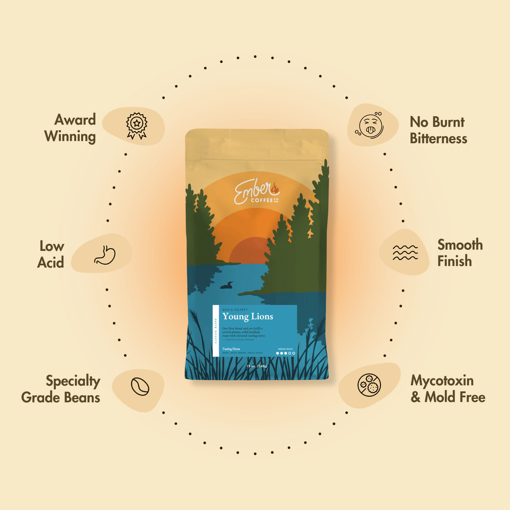 Ember Coffee bag with feature icons graphic