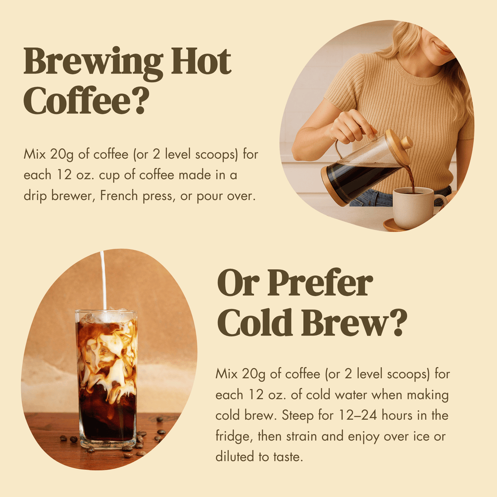 Ember Coffee brewing guide graphic, hot coffee and cold brew