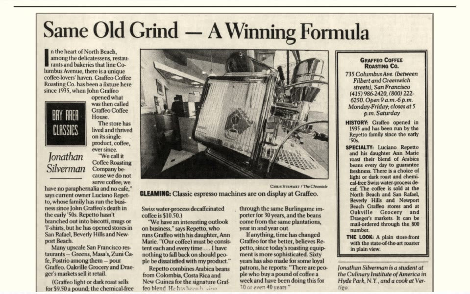 Press clipping recognizing Ember Coffee